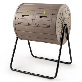 Dual Chamber Compost Tumbler 37.5Gal 360° Rotating Compost Bin with Stirring Blades for Garden-Coffee