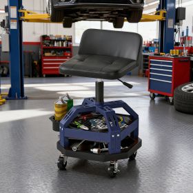 Rolling Creeper Garage Stool, 300 LBS Capacity Mechanic Stool With 360 Degrees Wheels, Tool Tray, Adjustable Height, Blue (Option: Blue)