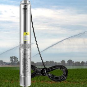 Deep Well Submersible Pump, 1HP 230V/60Hz, 37gpm Flow 207ft Head, With 33ft Electric Cord, 4" Stainless Steel Water Pump For Industrial, Irrigati (Option: Natural)