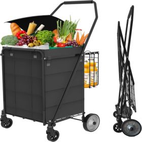 Shopping Cart Grocery Cart On Wheels Waterproof Bag Included, 10-min Assembly Utility Wagon, Lightweight Shopping Cart With Swivel Wheels For Gro (Option: 51432552)