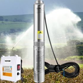 Deep Well Submersible Pump, 1.5HP 115V/60Hz, 37gpm 276ft Head, With 33ft Cord & External Control Box, 4" Stainless Steel Water Pump For Industria (Option: Natural)