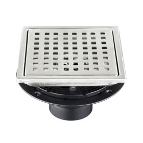 6 Inch Square Shower Drain With Removable Square Patterned Grate, 304 Stainless Steel With Flange And Hair Strainer, Brushed Nickel (Option: defaulttitle)