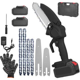 Electric Mini Chainsaw Portable Handheld Cordless Small Chain Saw Battery Powered (Option: Black)