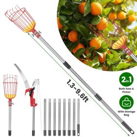 2-in-1 Pole Saw & Fruit Picker with Extendable Stainless Steel Pole (Option: 10.9FT)