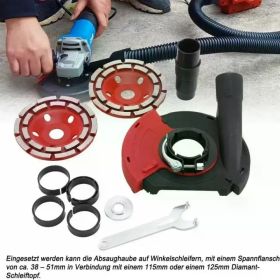 2x 125mm Premium Screed Concrete Diamond Grinding Disc + Dust Extraction Hood for Angle Grinder (Double-Row Diamond Segments, Dust-Free Operation (Option: as show)