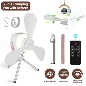 Multi-Mode Camping Fan Lantern Combo Adjustable Wind & Light Levels Timing Function, Dual Control Panel & Remote Detachable Fan Blades Floor Stan (Option: Default Title)