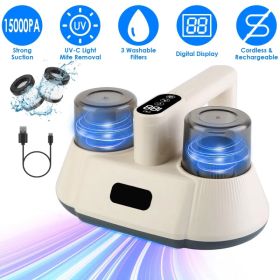 15000PA Double-Cup Bed Vacuum Cleaner with UV-C Light Cordless Mattress Vacuum Rechargeable Dust Mites Remover with 3 Washable Filters (Option: AS  pic)